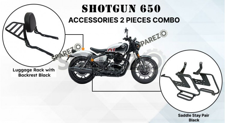 For Royal Enfield Shotgun 650 Accessories Luggage Rack Backrest and Saddle Stay - SPAREZO